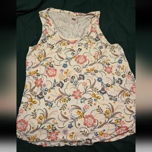 Old Navy Cream Floral Scoop Neck Tank with Pink & Blue Flowers